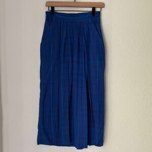 Vintage 90s French Connection Blue Plaid Midi Skirt size small
